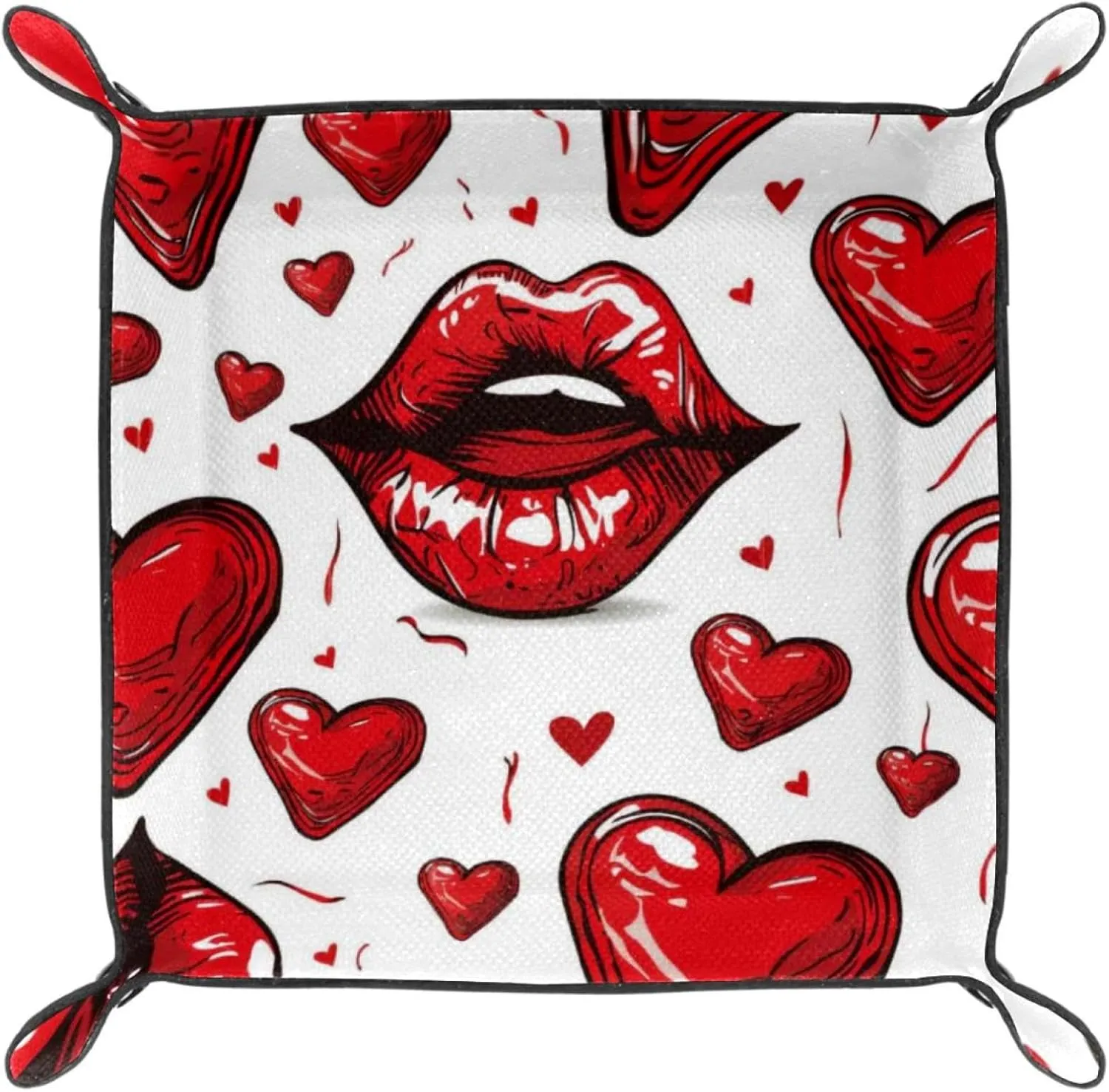 Red Lips Love Seamless Print Stacking Jewelry Organizer Trays, Desk Drawer Earring Tray with Key Tray, Small and Decorative Jewelry Storage