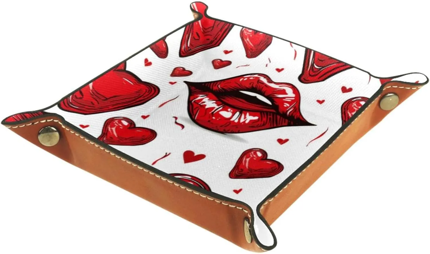 Red Lips Love Seamless Print Stacking Jewelry Organizer Trays, Desk Drawer Earring Tray with Key Tray, Small and Decorative Jewelry Storage