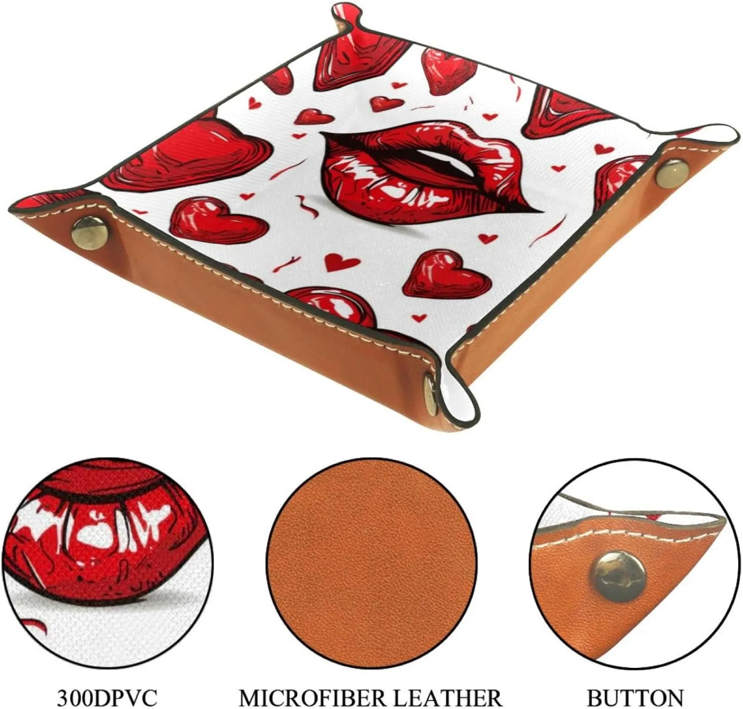 Red Lips Love Seamless Print Stacking Jewelry Organizer Trays, Desk Drawer Earring Tray with Key Tray, Small and Decorative Jewelry Storage