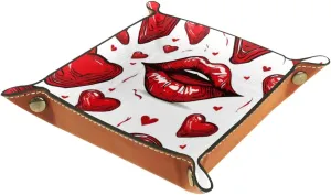 Red Lips Love Seamless Print Stacking Jewelry Organizer Trays, Desk Drawer Earring Tray with Key Tray, Small and Decorative Jewelry Storage