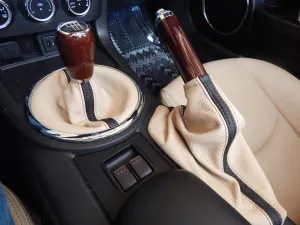 RedlineGoods Shift Boot Compatible with Mazda Miata NC 2006-15. Tailor Made - not Universal. Genuine top-Grade Italian Black Leather with Blue Thread