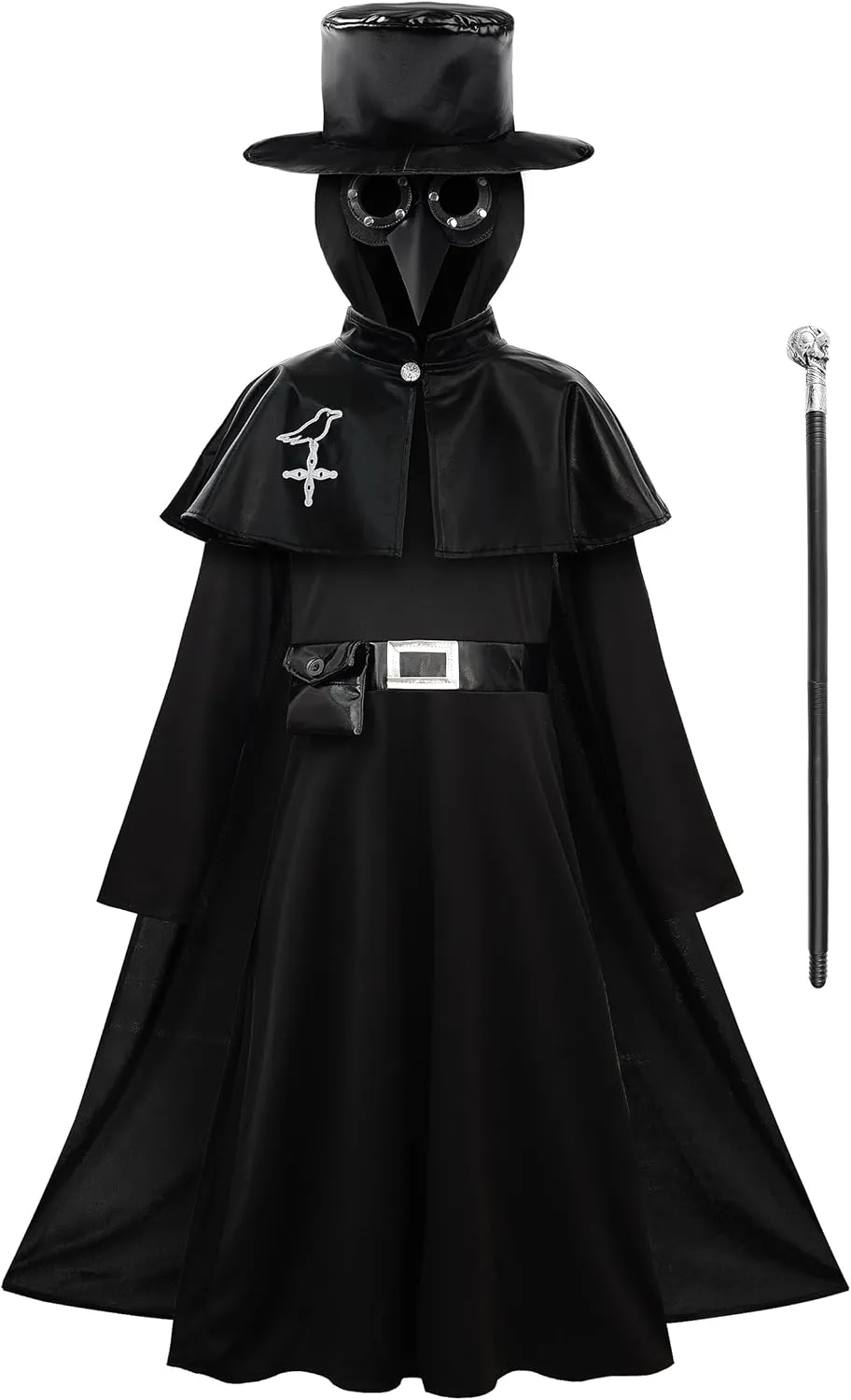 ReliBeauty Plague Doctor Costume Kids Steampunk Halloween Costume 5 in 1 Set for Boys and Girls Black