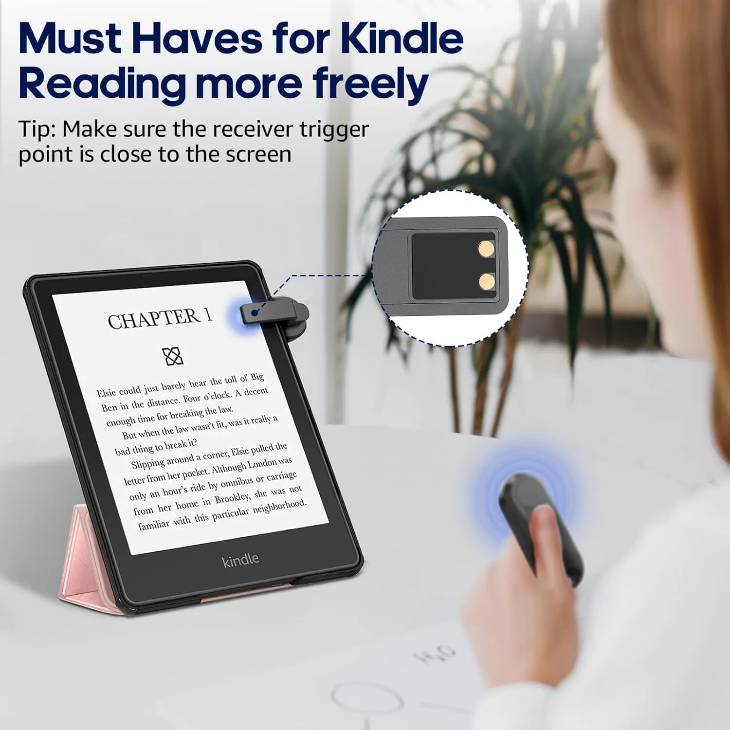 Remote Control Page Turner for Kindle Paperwhite Oasis Kobo eReaders, Camera Camcorder Remote Controls, Page Turner Clicker for ipad Tablets Reading Novels with Wrist Strap Storage Bag
