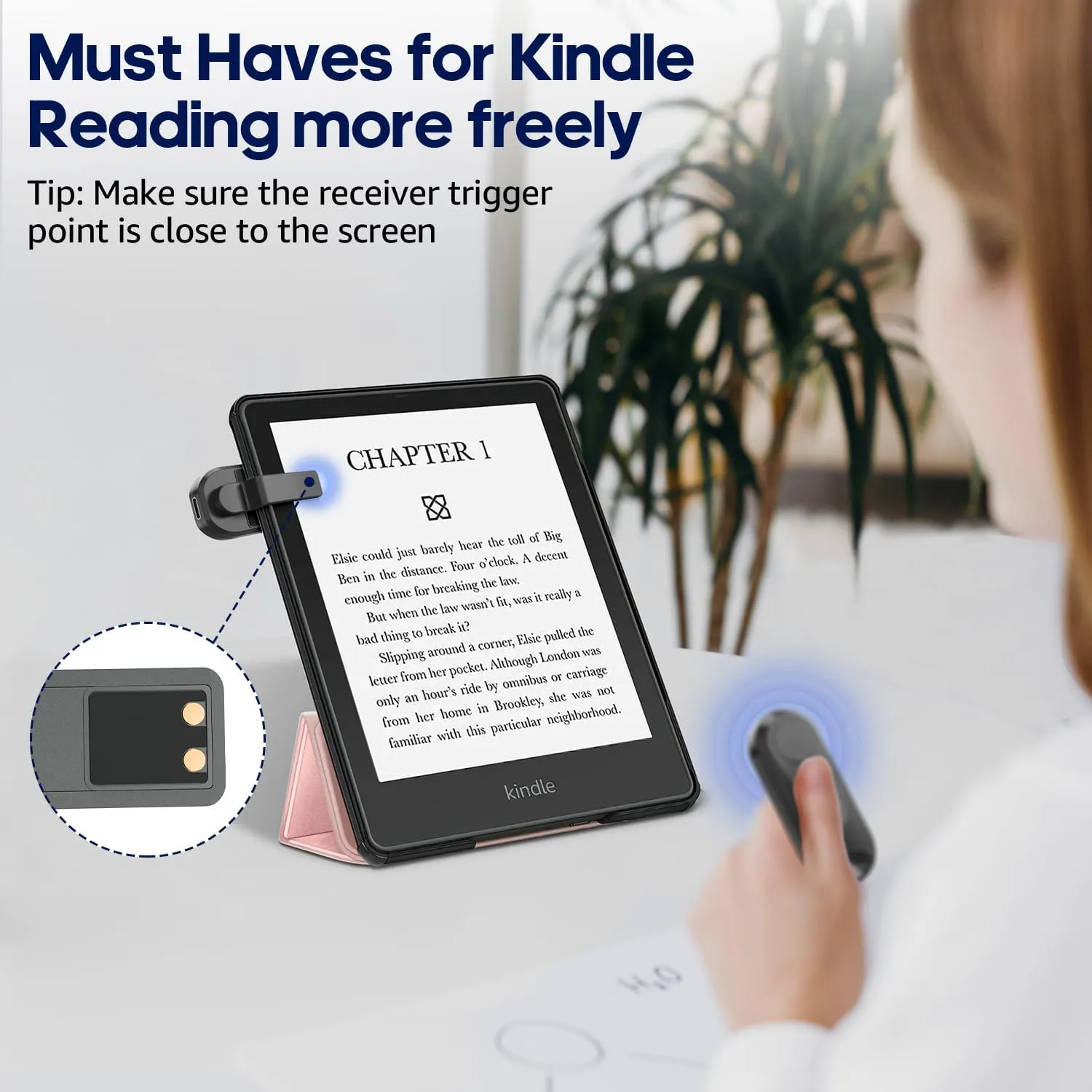 Remote Control Page Turner for Kindle Paperwhite Oasis Kobo eReaders, Camera Camcorder Remote Controls, Page Turner Clicker for ipad Tablets Reading Novels with Wrist Strap Storage Bag