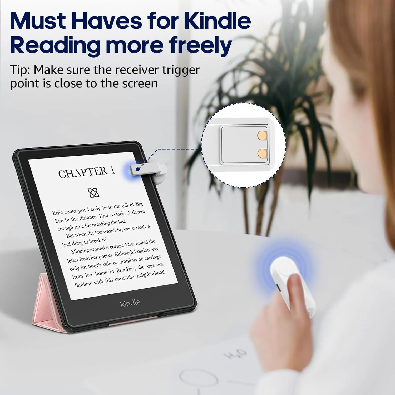 Remote Control Page Turner for Kindle Paperwhite Oasis Kobo eReaders, Camera Camcorder Remote Controls, Page Turner Clicker for ipad Tablets Reading Novels with Wrist Strap Storage Bag