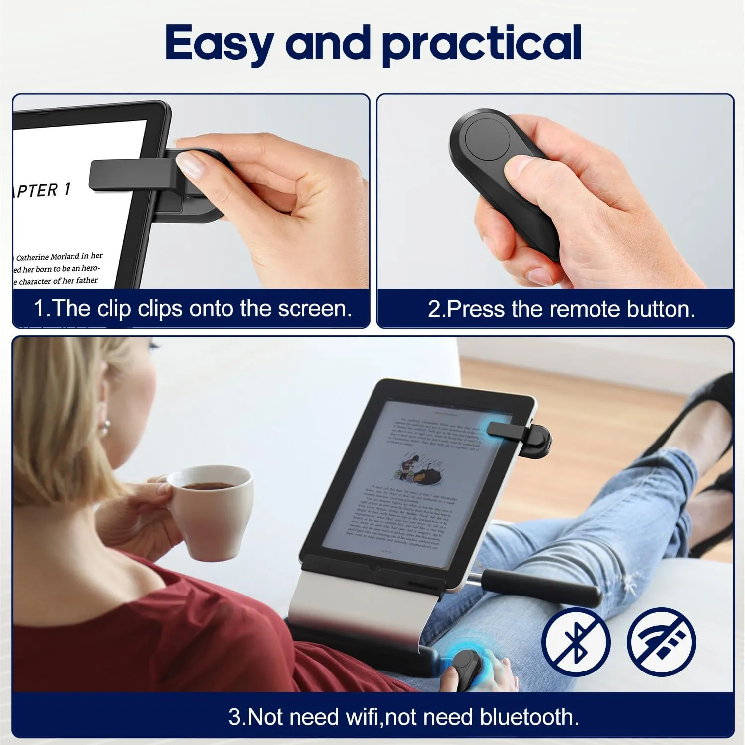Remote Control Page Turner for Kindle Paperwhite Oasis Kobo eReaders, Camera Camcorder Remote Controls, Page Turner Clicker for ipad Tablets Reading Novels with Wrist Strap Storage Bag