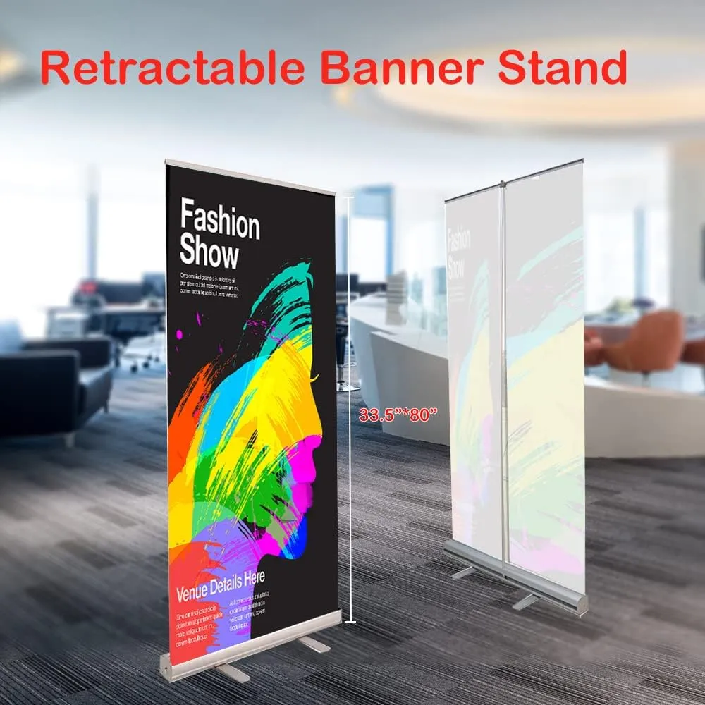 Retractable Roll Up Banner Stand with Aluminum Frame, Portable Sign Holder with Canvas Bag for Trade Shows, Advertising,Store Sign, Retail Display Hardware Only (33.5x80 6PACK)