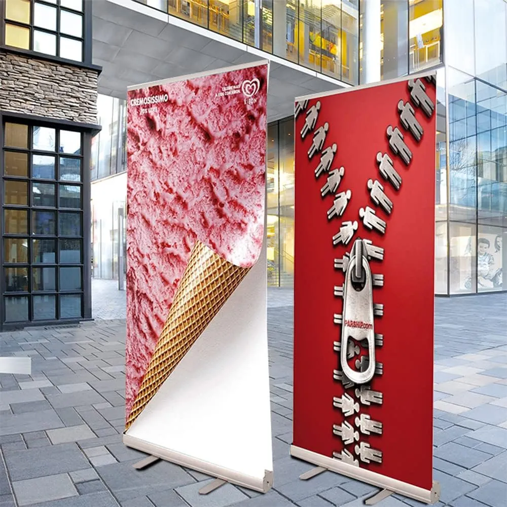 Retractable Roll Up Banner Stand with Aluminum Frame, Portable Sign Holder with Canvas Bag for Trade Shows, Advertising,Store Sign, Retail Display Hardware Only (33.5x80 6PACK)