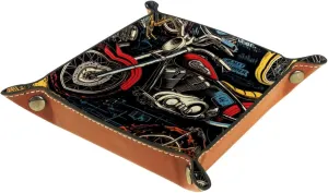 Retro Colorful Motorcycle Stacking Jewelry Organizer Trays, Small Desk Drawer Earring and Bracelet Storage Tray, Key Tray for Entryway Table, Decorative Ring Storage Tray, 16x16cm, snh-001
