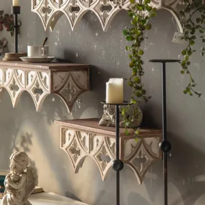 Retro Wall Shelves with Hollow Carving Patterns, Wood Floating Shelf Decorative Wall Mounted Shelf Vintage Hanging Storage Rack Space Saving for Wall Decoration