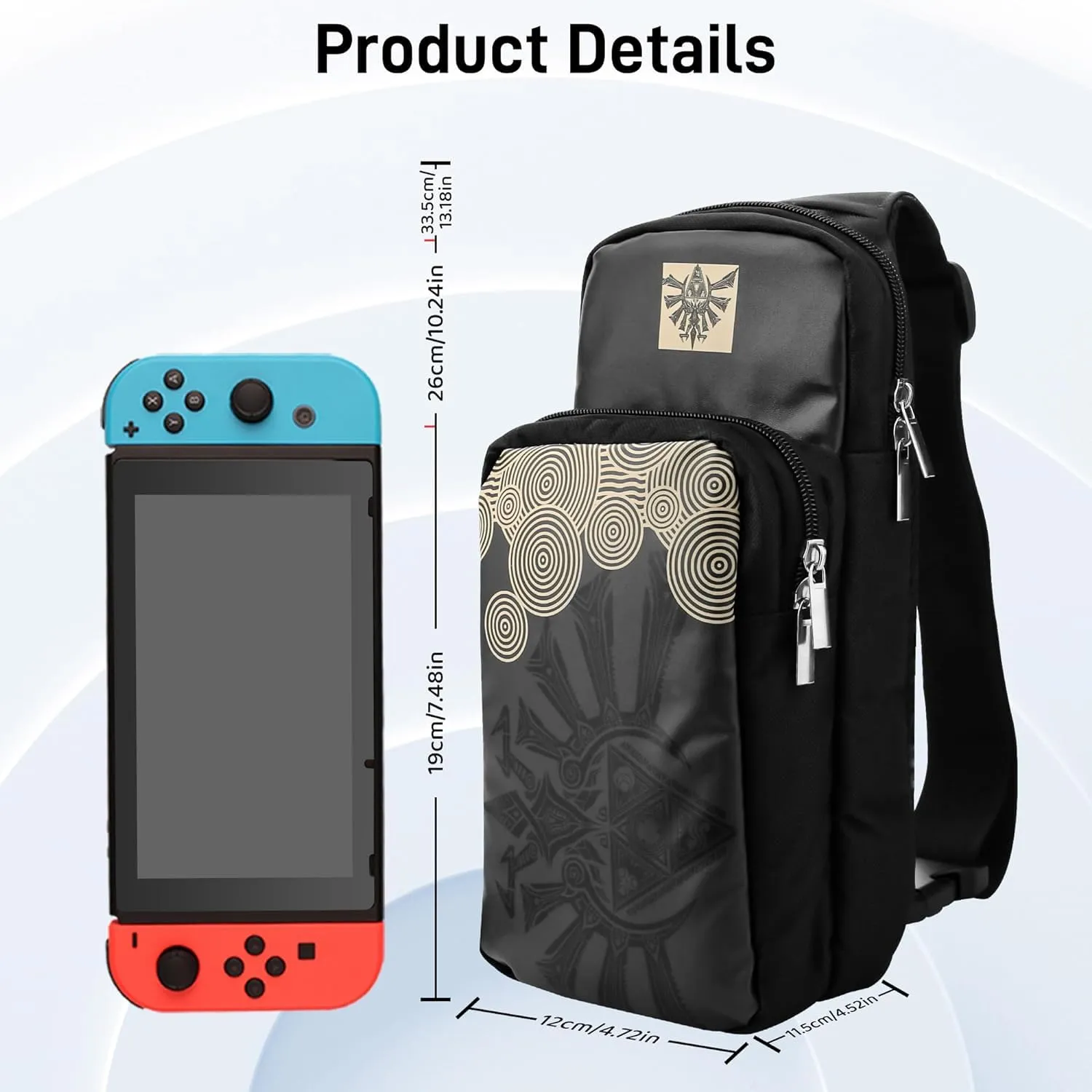 RHOTALL Black Travel Bag for Nintendo Switch/Lite/OLED,Large Capacity Portable Carrying Case Compatible for Chest Shoulder Accessories Storage Backpack with12 Slots Game Case,Thumb Grip Caps-for Zelda