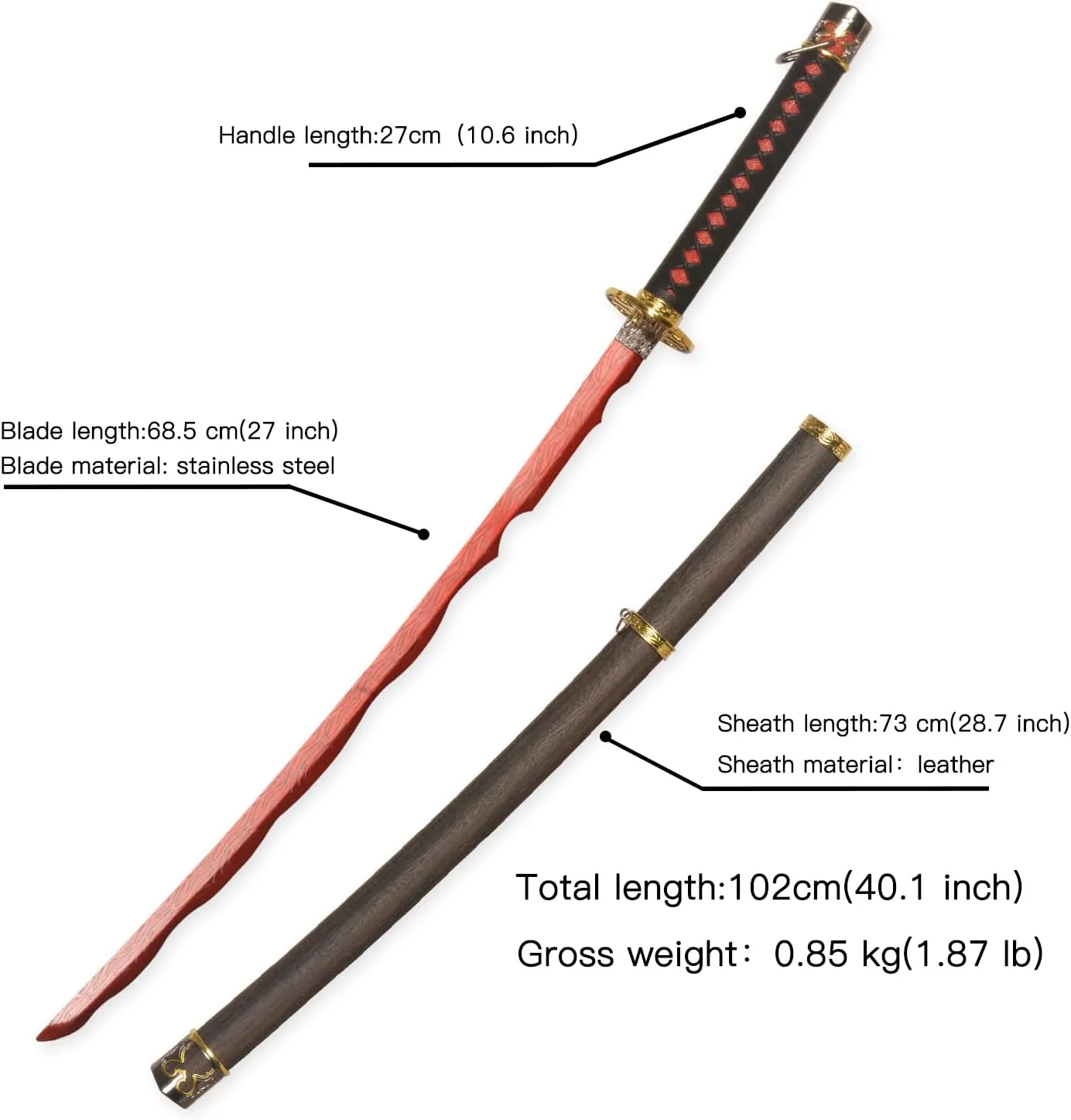 Rivers of Blood Sword，Moonveil Sword 40inchs/50inchs,Stainless Steel, Handmade Anime Cosplay Prop for Display and Collection