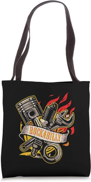 Rockabilly Pin-Up Engine Piston Wrench On Fire Mechanic Tote Bag