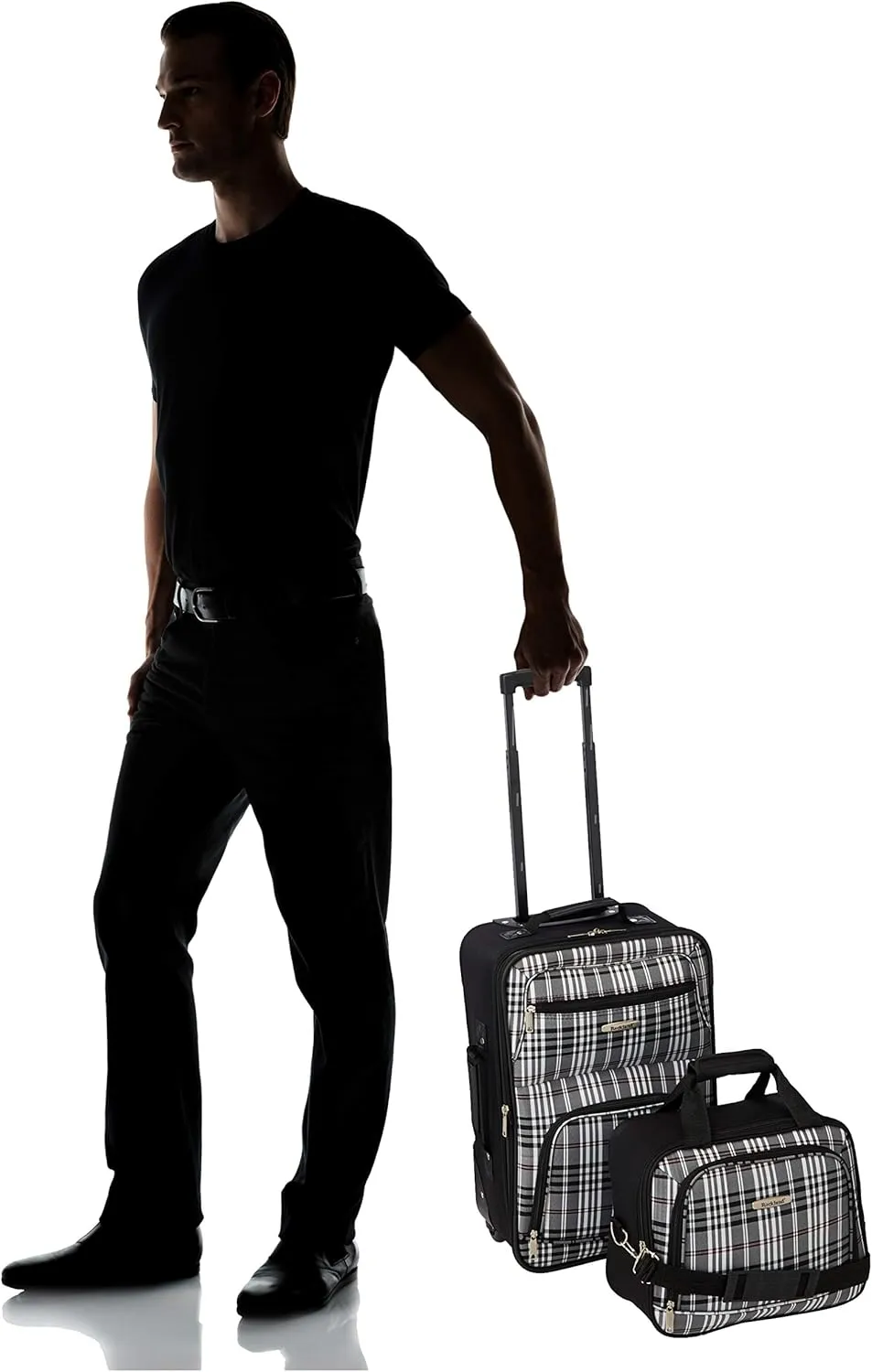 Rockland Fashion Softside Upright Luggage Set, Expandable, Black Plaid, 2-Piece (14/19)