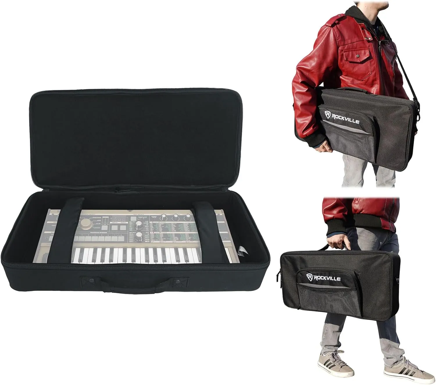 Rockville KBFX2411 Padded 37-Key Keyboard MIDI Controller/Multi FX Pedal Bag, Main Compartment 24” x 11” x 5”, Durable Protection, Adjustable Straps, Multiple Pockets, Perfect for Musicians and DJs