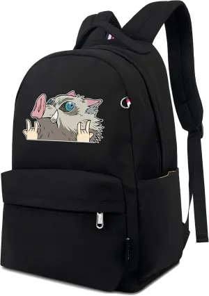 Roffatide Anime Demon Slayer Backpack for Women Man Hashibira Inosuke Printed Laptop Backpack Lightweight Nylon Daypack Travel Backpack Black