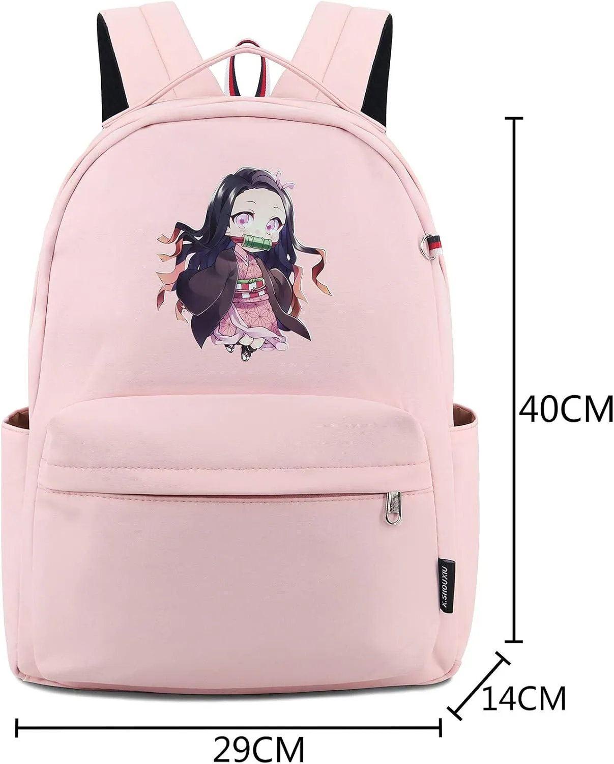 Roffatide Anime Kamado Nezuko Backpack Printed Schoolbag Lightweight Nylon Bookbag Daypack Pink
