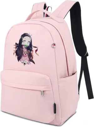 Roffatide Anime Kamado Nezuko Backpack Printed Schoolbag Lightweight Nylon Bookbag Daypack Pink