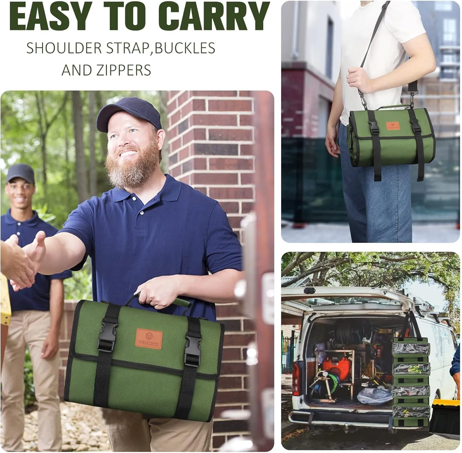 Roll Tool Bag, Green Wrench Roll Organizer, Canvas Roll Up Tool Bag, Multi-Purpose Tool Roll Organizer,Tool Pouch for Motorcycle Car