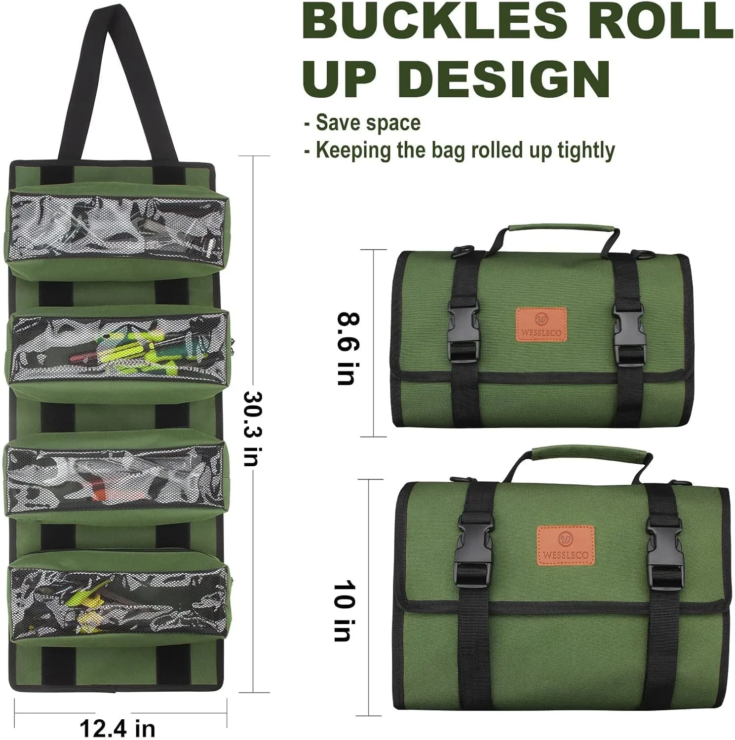 Roll Tool Bag, Green Wrench Roll Organizer, Canvas Roll Up Tool Bag, Multi-Purpose Tool Roll Organizer,Tool Pouch for Motorcycle Car