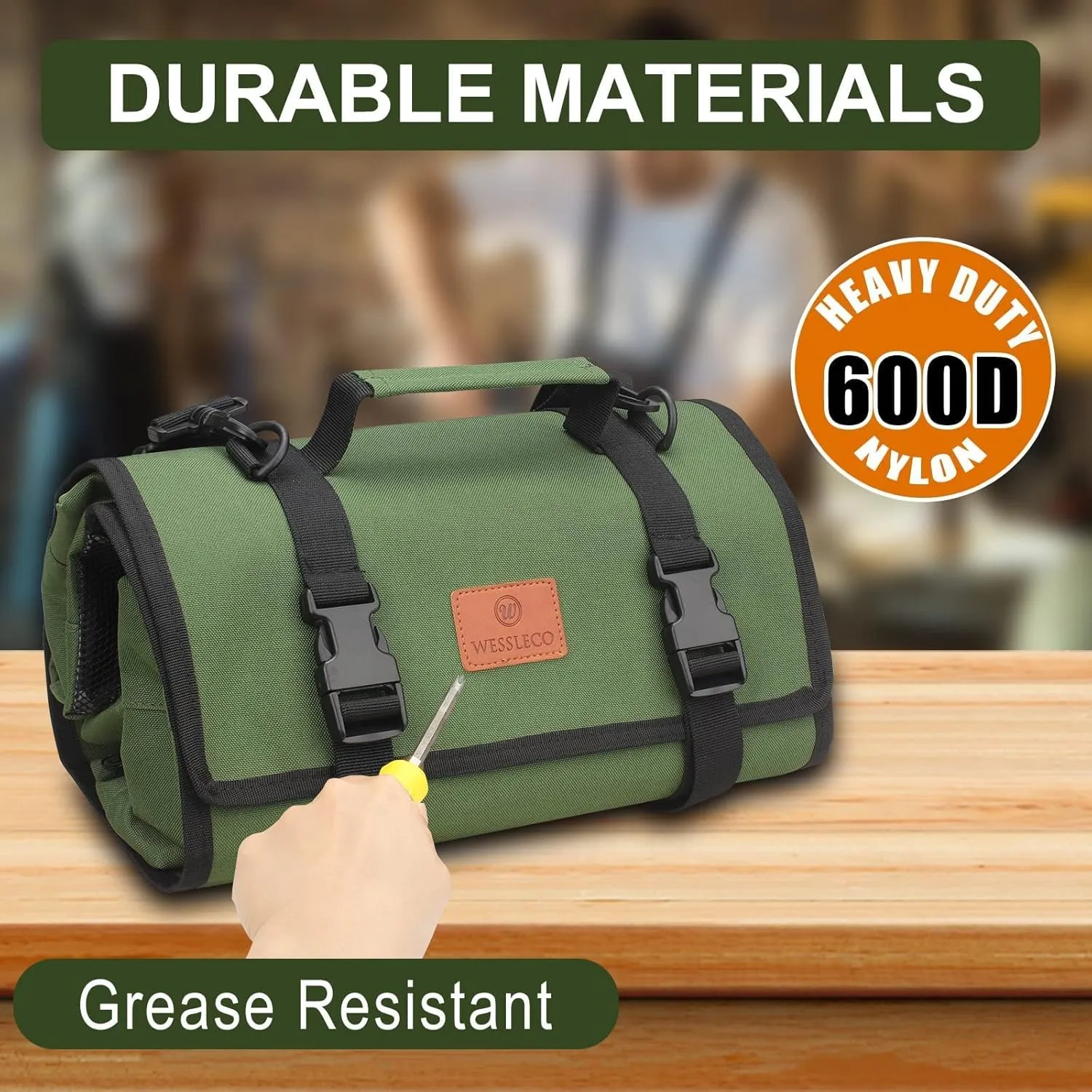 Roll Tool Bag, Green Wrench Roll Organizer, Canvas Roll Up Tool Bag, Multi-Purpose Tool Roll Organizer,Tool Pouch for Motorcycle Car