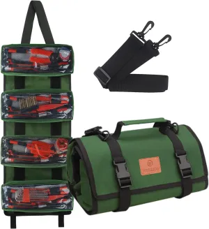 Roll Tool Bag, Green Wrench Roll Organizer, Canvas Roll Up Tool Bag, Multi-Purpose Tool Roll Organizer,Tool Pouch for Motorcycle Car