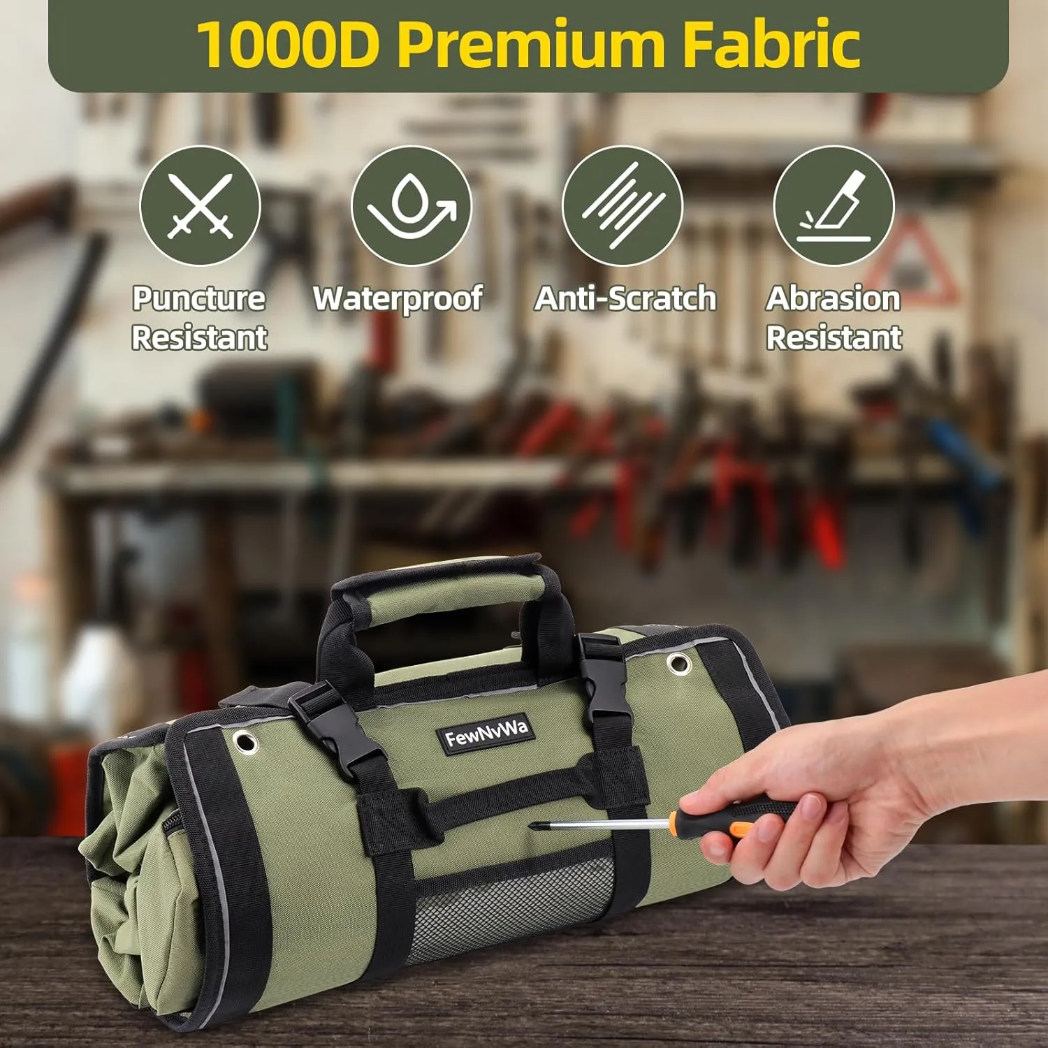 Roll Up Tool Bag - Portable Tool Roll Up Organizer Bag with Detachable Pouches, Heavy Duty Tool Bag with 7 Pockets for Men, Mechanic, Electrician, Dad Birthday Christmas Gifts, Green