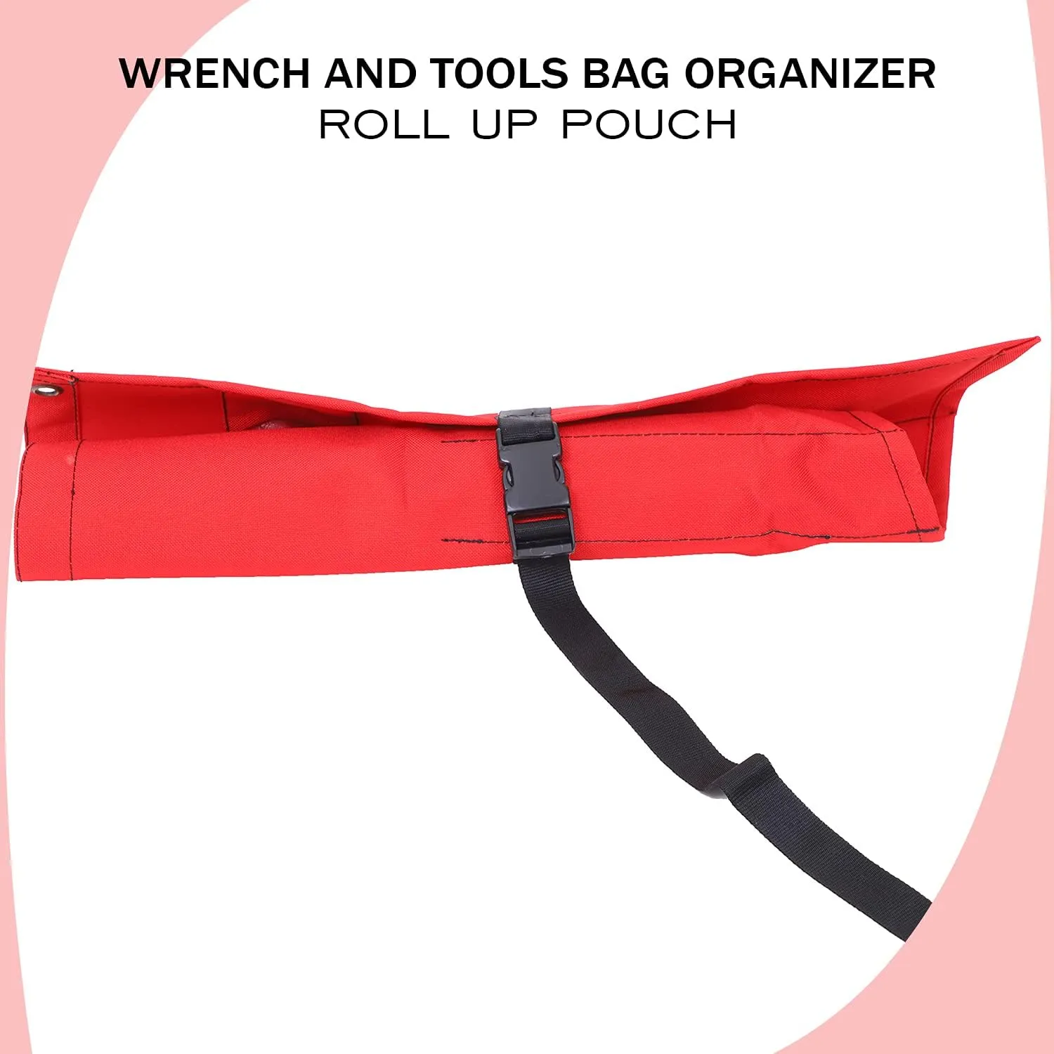 Roll-Up Wrench Organizer Bag SAE & Metric Wrench Tool Pouch 16 Pockets Heavy-Duty Waterproof Ballistic Polyester Canvas for Mechanics, DIY Projects, Garage Use - Red (Tools Not Included)