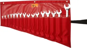 Roll-Up Wrench Organizer Bag SAE & Metric Wrench Tool Pouch 16 Pockets Heavy-Duty Waterproof Ballistic Polyester Canvas for Mechanics, DIY Projects, Garage Use - Red (Tools Not Included)