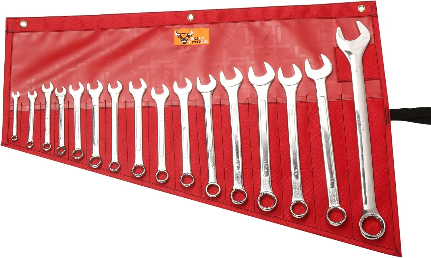 Roll-Up Wrench Organizer Bag SAE & Metric Wrench Tool Pouch 16 Pockets Heavy-Duty Waterproof Ballistic Polyester Canvas for Mechanics, DIY Projects, Garage Use - Red (Tools Not Included)