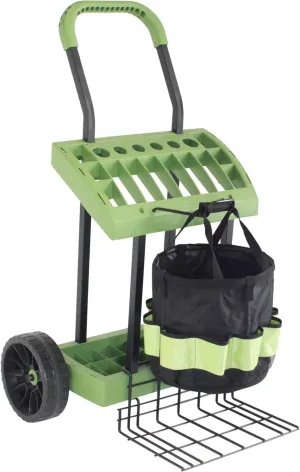 Rolling Tool Toter Cart & Bucket with Load Toter Lift Plate | Gardeners Tool Box On Wheels | Store, Organize & Mobilize Rake, Shovel, Hoe | Made in USA by Vertex Products | Model EX630