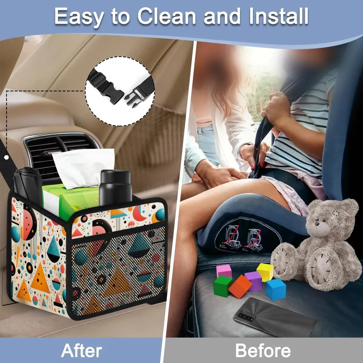 Round Triangle Automotive Trash Can Fashion Imprint Leather Automotive Trash Bag, Fits Most Cars, Trucks, SUV's Front/Rear Seats/Console - Automotive Interior Accessories