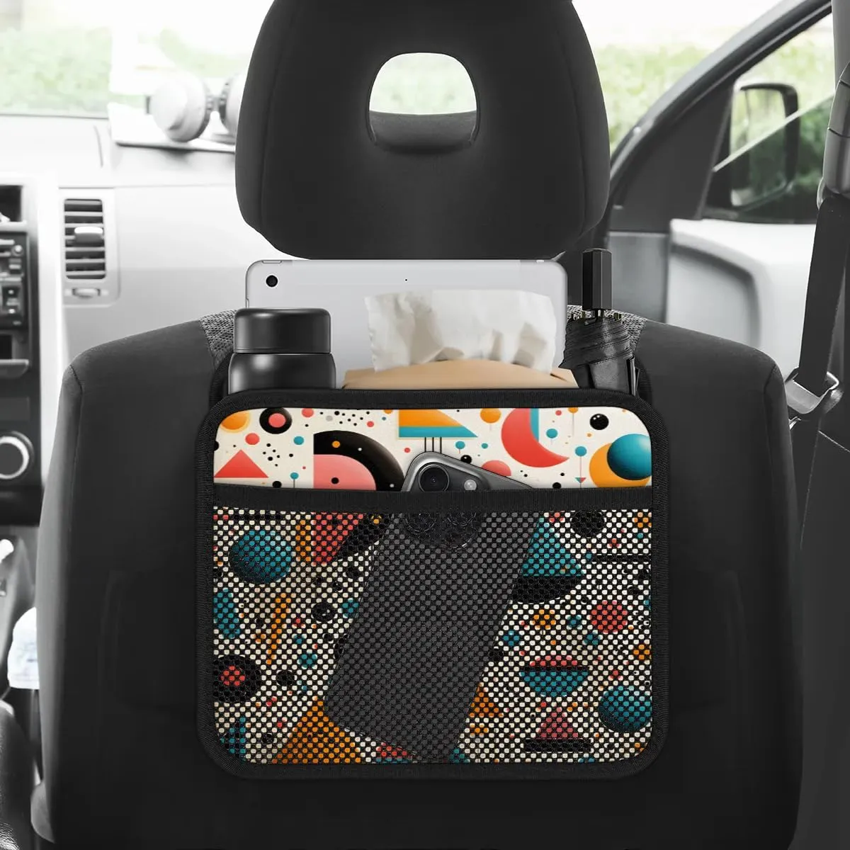 Round Triangle Automotive Trash Can Fashion Imprint Leather Automotive Trash Bag, Fits Most Cars, Trucks, SUV's Front/Rear Seats/Console - Automotive Interior Accessories