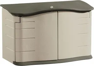 Rubbermaid Small Horizontal Resin Outdoor Storage Shed With Floor (4.5 x 3 Ft) Weather Resistant, Beige/Brown, Organization for Home/Backyard/Pool Chemicals/Toys/Garden Tools/Porch/Patio Cushions