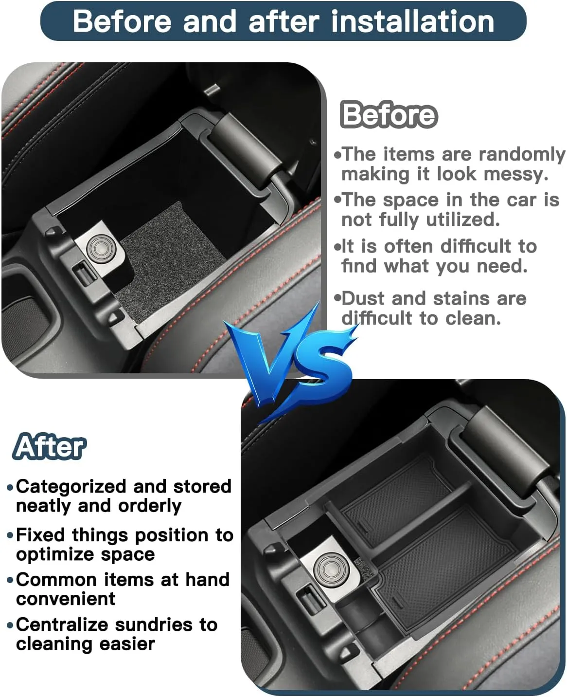 Ruiya 2024 WRX Console Organizer,for Subaru WRX Manual Accessories ABS Material Armrest Console Glove Tray Compatible with 2022 2023 2024 Subaru WRX (Only Fit WRX 6MT)