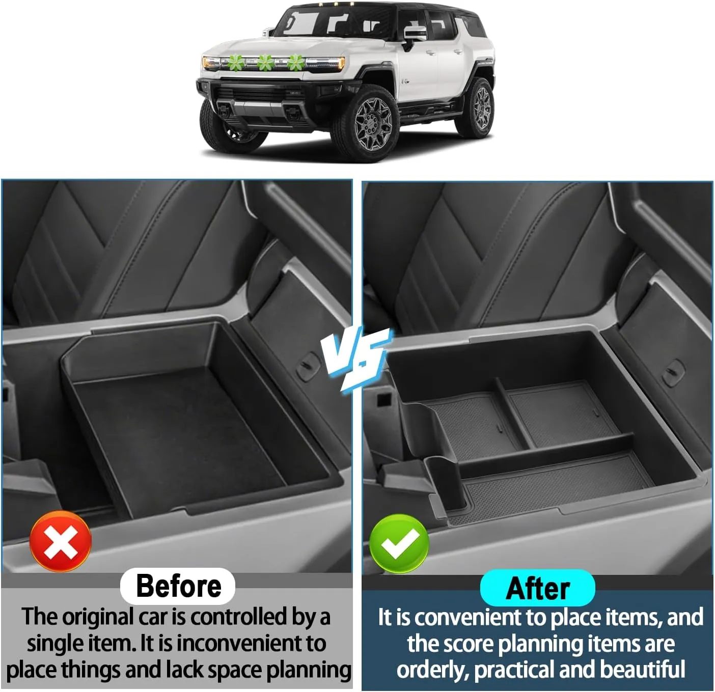Ruiya Center Console Organizer for GMC Hummer EV Middle Console Organizer,for GMC Hummer EV Accessories Armrest Console Organizer Compatible with 2022 2023 2024 2025 GMC Hummer EV Pickup/SUV