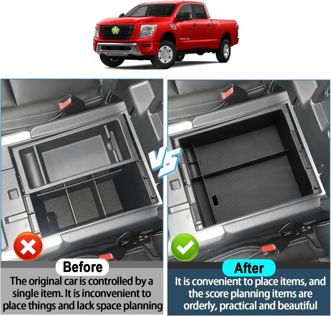 Ruiya Center Console Organizer for Nissan Titan Armrest Console Organizer,for Nissan Titan 2016-2025 Accessories Console Organizer Compatible with 2016-2019 2020 2021 2022 2023 2024 2025 Nissan Titan