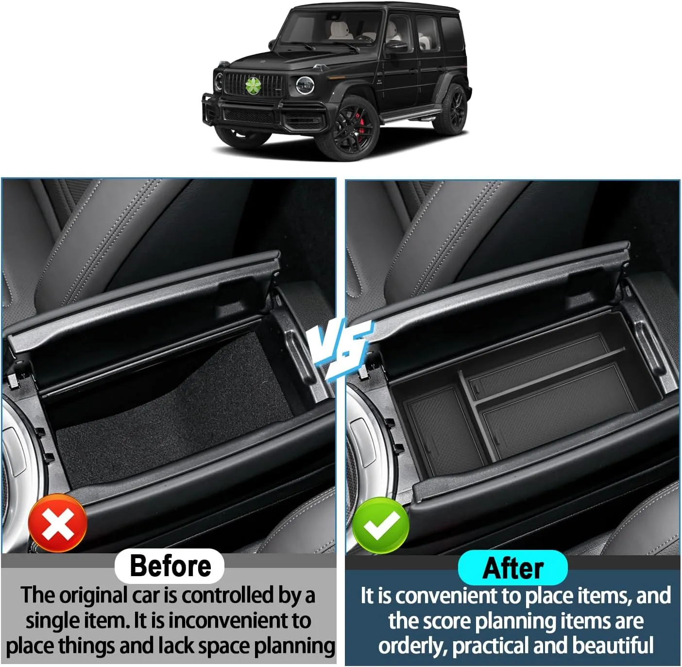 Ruiya G-Class G500/G350/W463/W464 Center Console Organizer for Mercedes Benz G-Class Accessories Middle Console Organizer Compatible with 2018 2019 2020 2021 2022 2023 2024 Benz G-Class