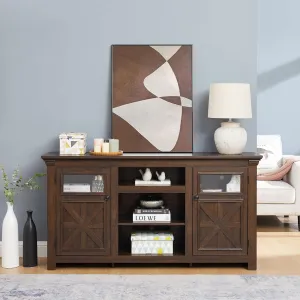 Rustic Farmhouse TV Stand for 70" TV, Modern Entertainment Center with Storage & Glass Barn Doors - Espresso, 60" W x 15.5" D x 32" H
