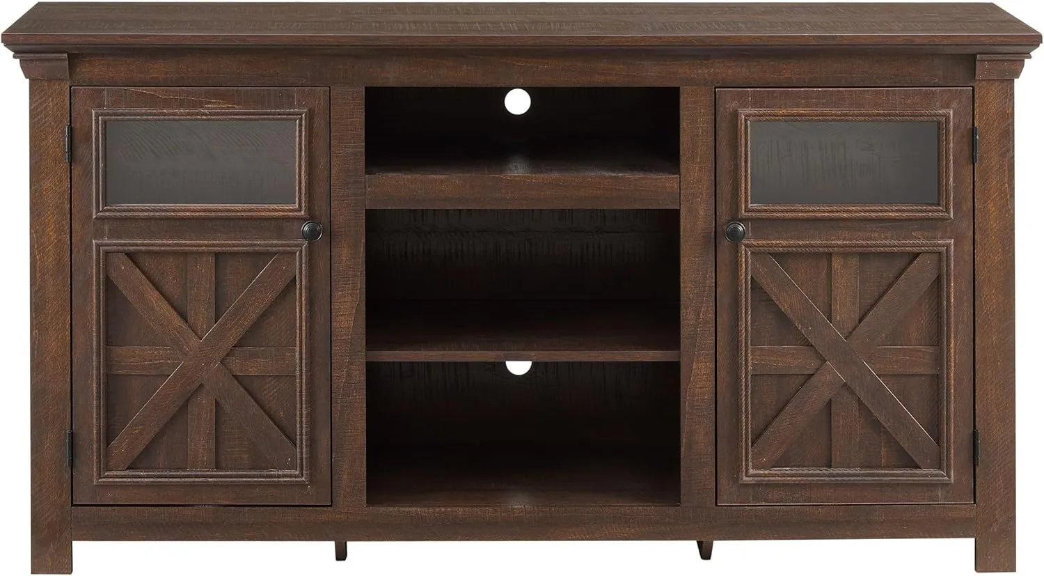 Rustic Farmhouse TV Stand for 70" TV, Modern Entertainment Center with Storage & Glass Barn Doors - Espresso, 60" W x 15.5" D x 32" H