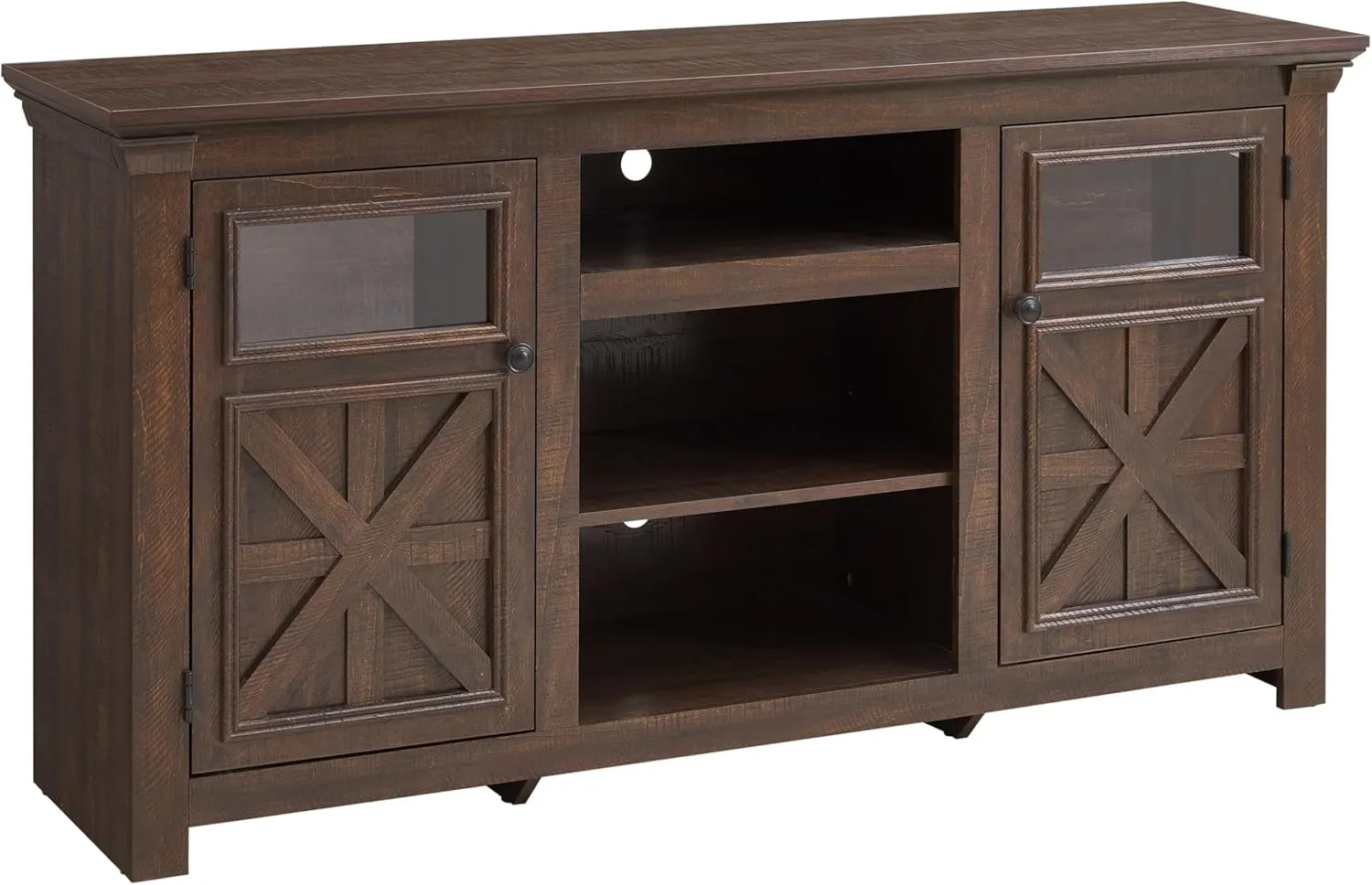 Rustic Farmhouse TV Stand for 70" TV, Modern Entertainment Center with Storage & Glass Barn Doors - Espresso, 60" W x 15.5" D x 32" H