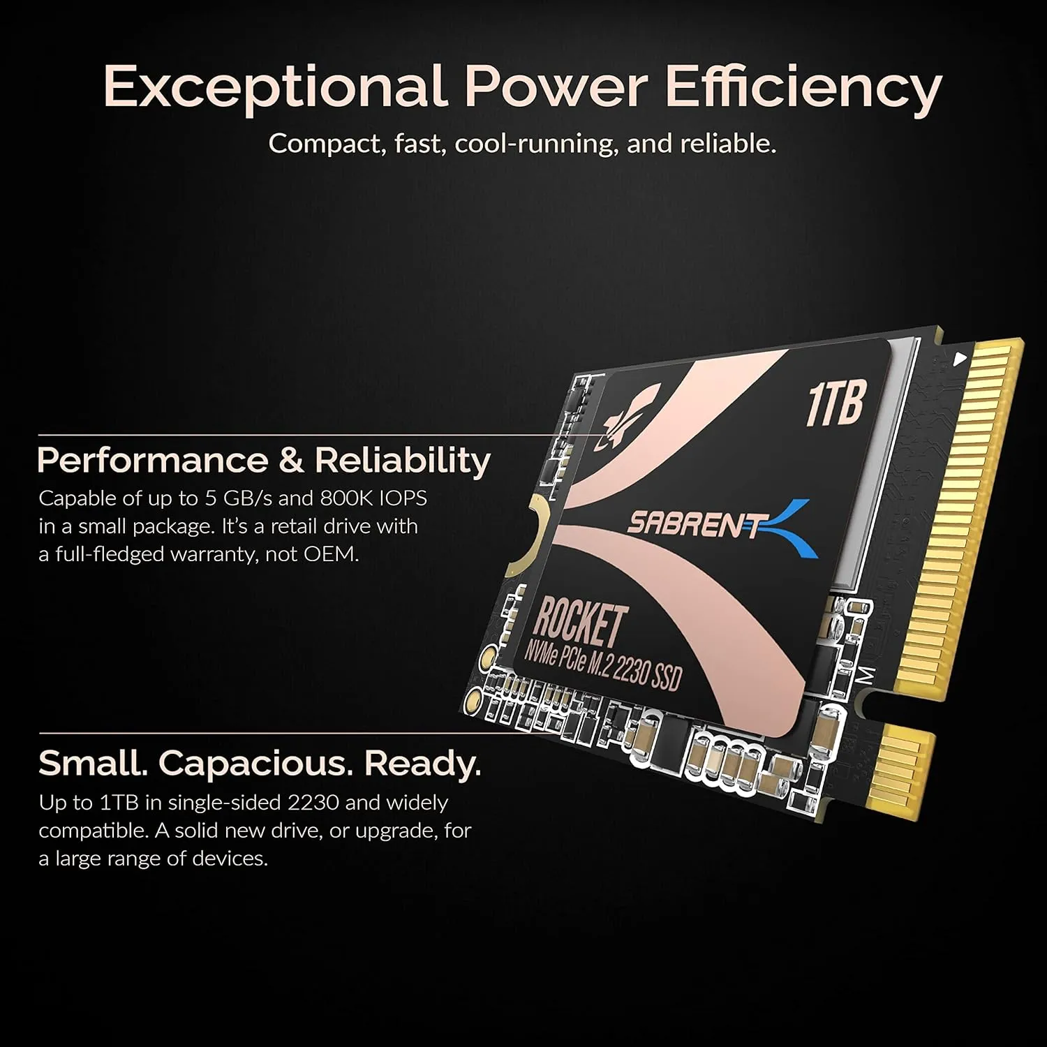 SABRENT Rocket 2230 NVMe 4.0 1TB High Performance PCIe 4.0 M.2 2230 SSD [SB-2130-1TB]