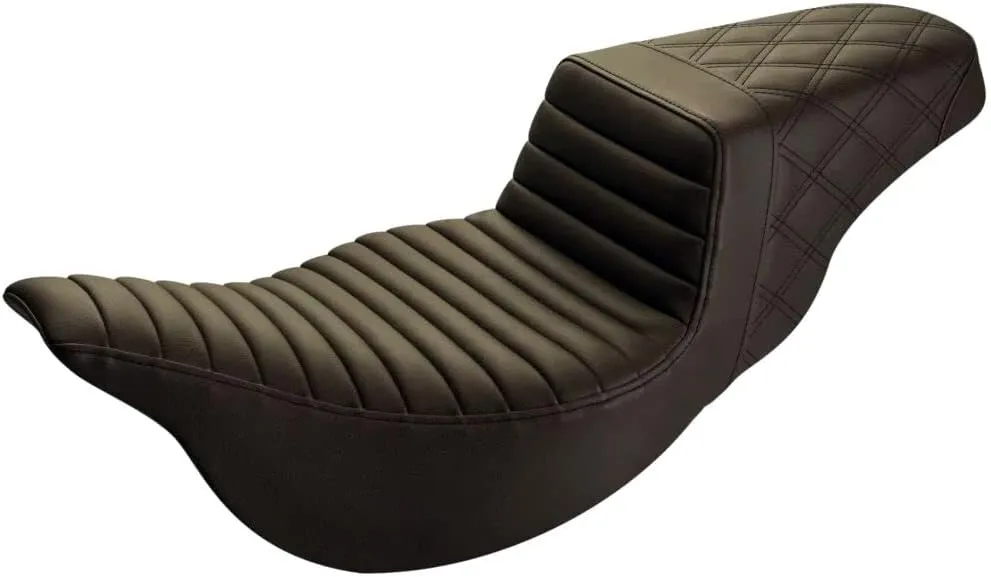 Saddlemen 0801-1290 808-07B-176BREX Extended Reach Step-Up Seat - Front Tuck-n-Roll/Rear Lattice Stitch - Brown - FLH, 4.00-18