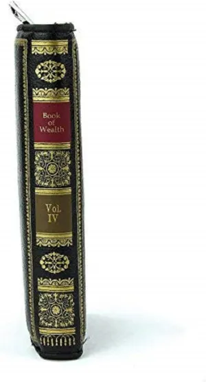 SAGEFINDS Vintage “Book of Wealth” Wallet | Multi Card and Cash Holder | Magnetic Clasp Closure and Zip Around | Vinyl | 4” x 7.5”