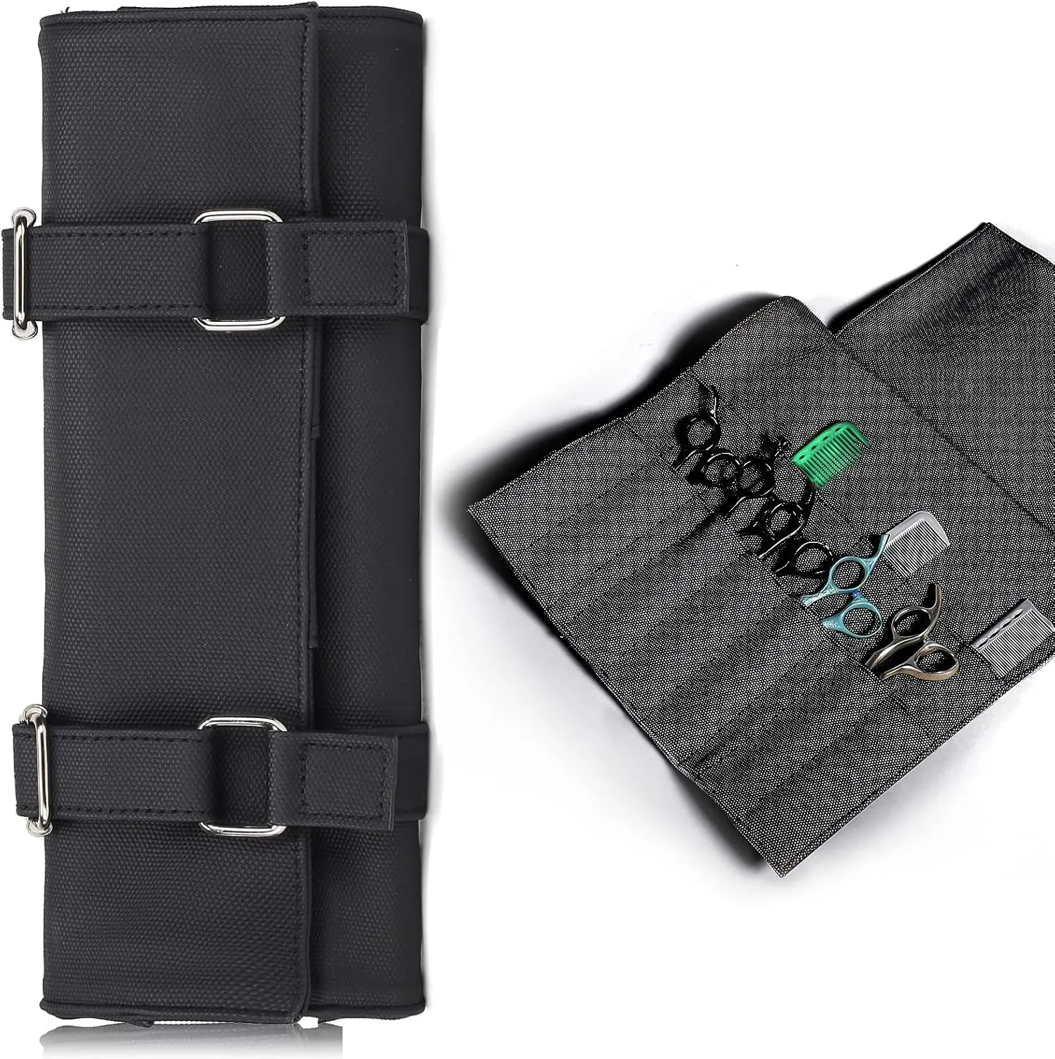 Salon Scissors Bag Roll Up, 14 Pockets PU Stylist Grooming Scissors Holder Barber Hair Scissor Shears Cases for Hairdressers (HJ-ZP012-Black)