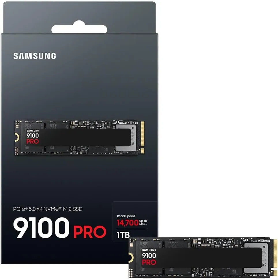 Samsung SSD 9100 PRO 1TB, PCIe 5.0x4 M.2 2280, Seq. Read Speeds Up to 14,800MB/s, Best for AI Computing, Gaming, and Heavy Duty Workstations (MZ VAP1T0B/AM)