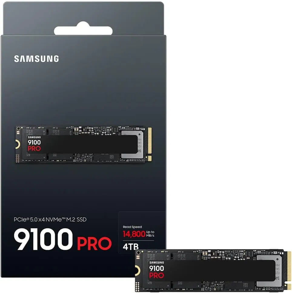 Samsung SSD 9100 PRO 4TB, PCIe 5.0x4 M.2 2280, Seq. Read Speeds Up to 14,800MB/s, Best for AI Computing, Gaming, and Heavy Duty Workstations (MZ VAP4T0B/AM)