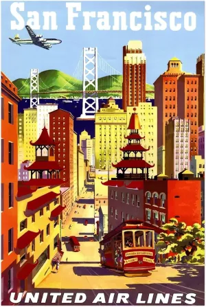 San Francisco - United Airlines - Airline Vintage Travel Poster, Retro Posters (24x36Inches)