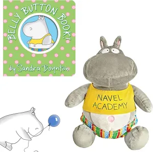 Sandra Boynton Board Book and Stuffed Animal Gift Set – Belly Button Book Boardbook, MerryMakers Hippopotamus Hippo Plush Doll Toy and We 3 Books Art 5.5x3.3 in. and Gift - Book Bag