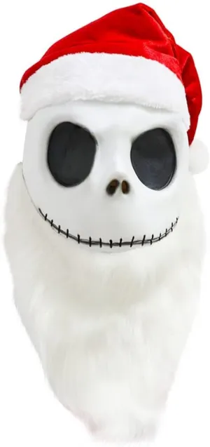 Santa Jack Skellington Mask Costume The Skeleton White Beard Red Hat Nightmare Party Before Christmas Cosplay Prop